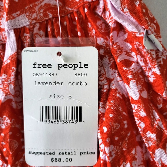 New Free People Mimi Halter Tunic Top Orange Floral Women Small Lavender Combo S - Picture 5 of 14
